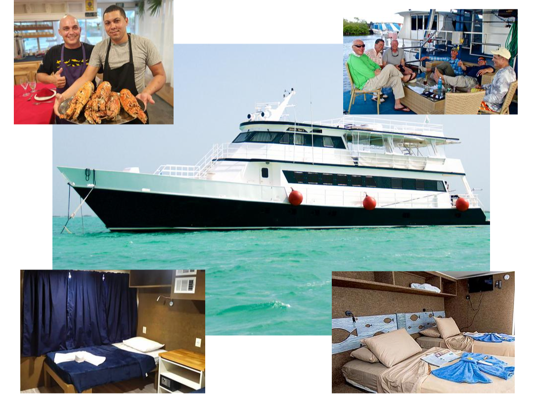 A collage of photos with a boat in the water