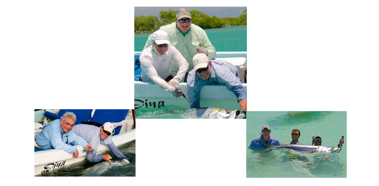 A group of men in the water with fishing rods.